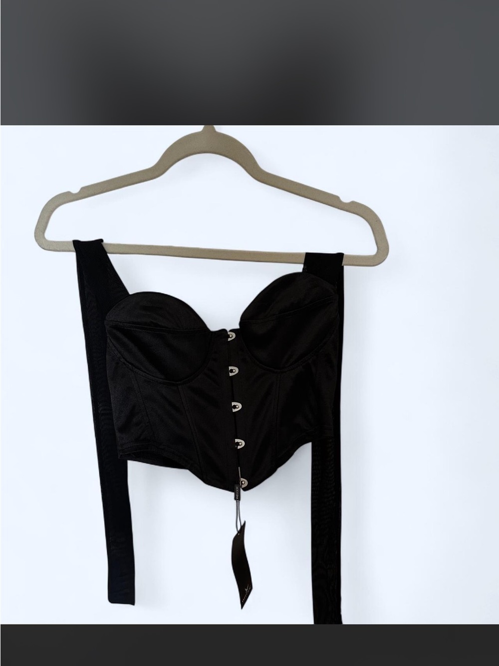 Black Bustier Crop Top with Hook Closure
